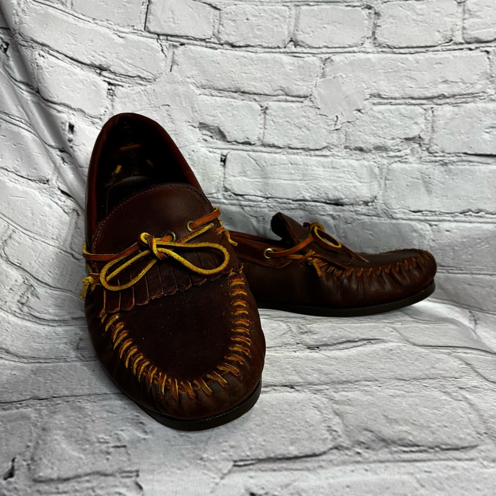 G.H. Bass &‎ Co Vintage Brown Leather Fringe Deck Moccasins Loafers Sz 10.5 READ